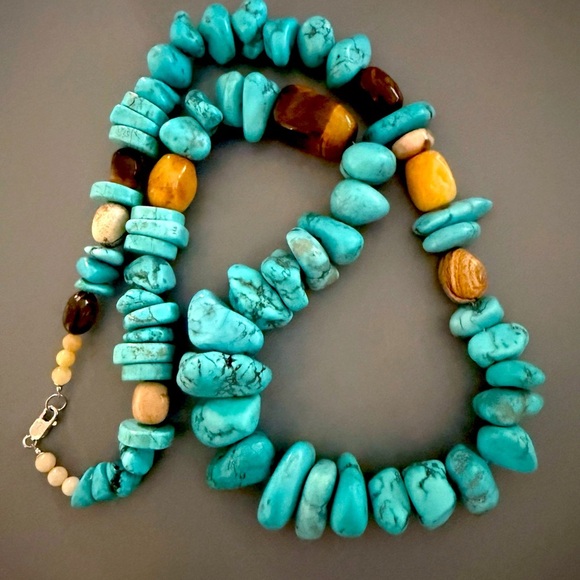 Natural Turquoise Nugget Tiger Eye 30 inch Necklace 🔥 Southwestern - Picture 3 of 4
